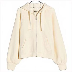 Madewell Antique Cream Ribbed Cocoon Hooded Zip Up Sweatshirt